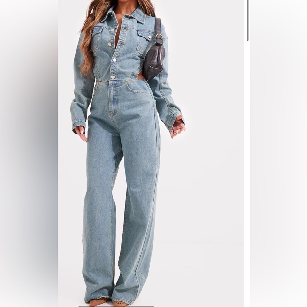 Brand New prettylittlething denim cut out jumpsuit. US SIZE 2/ UK 6